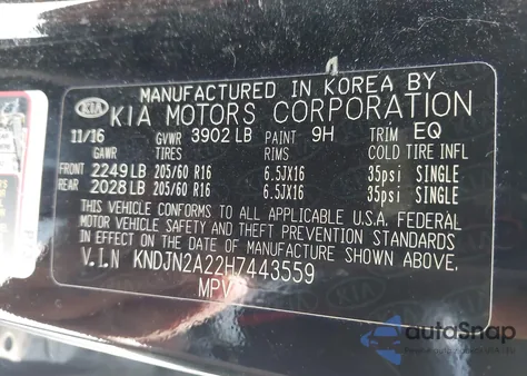 2017 Kia Soul из США, поврежденный, VIN KNDJN2A22H7443559